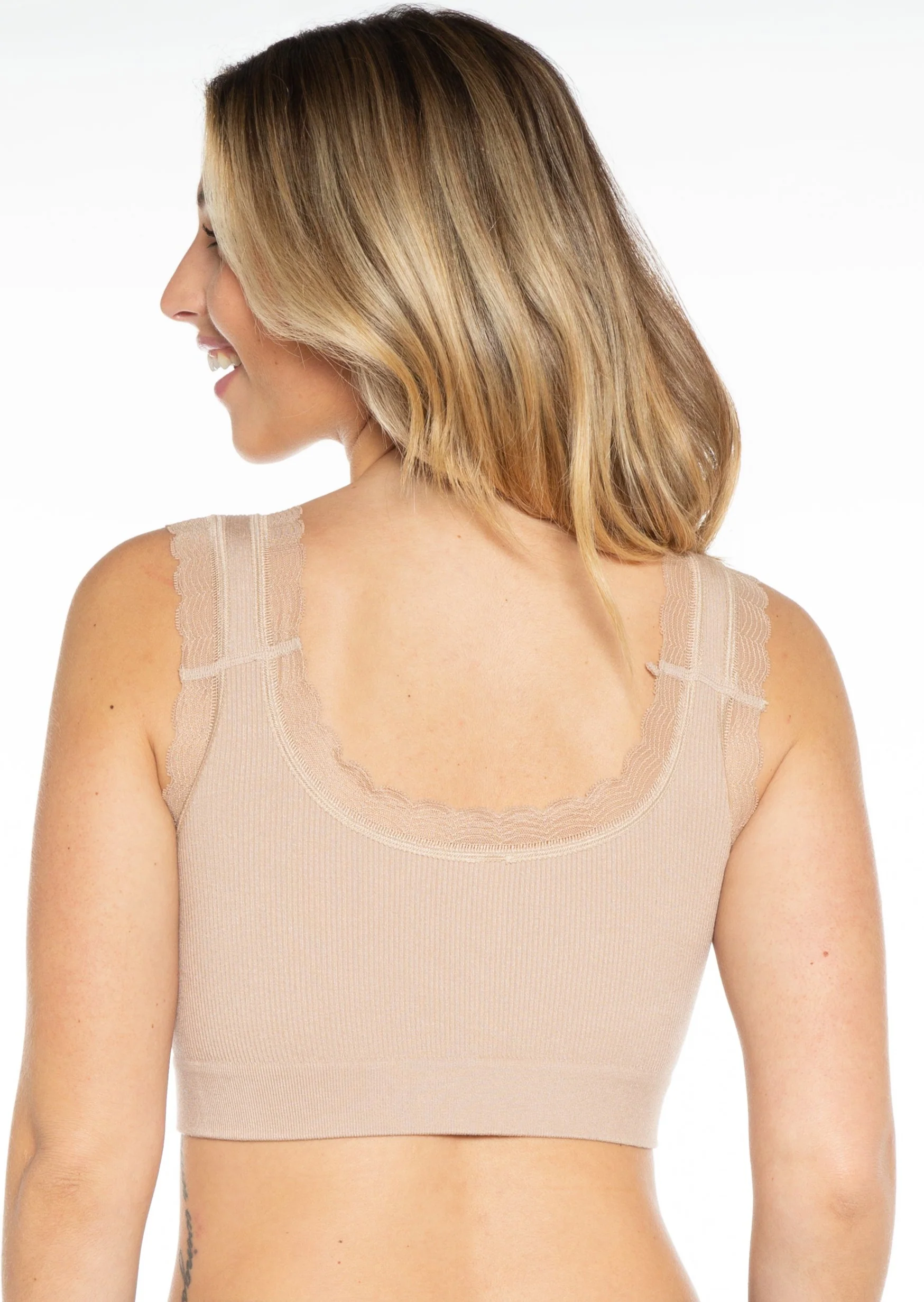 Ribbed Knit Lace Trim Leisure Bra - Image 9